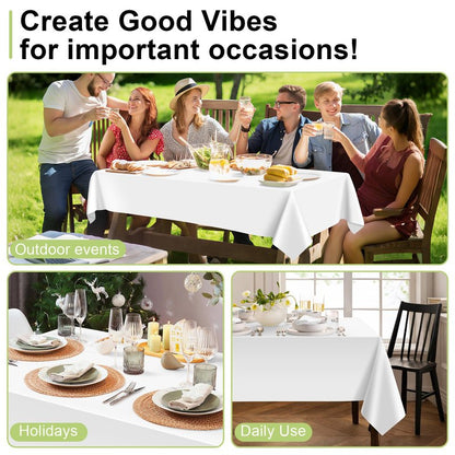 QIKSION White Plastic Table Cloth Disposable 2 Pack, 54 x 108 Inch Tablecloths for Party, Picnic, Birthday, Rectangle Table Cover
