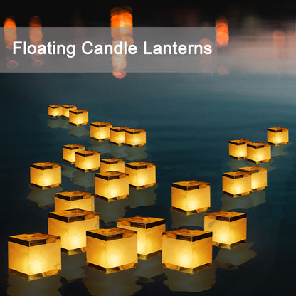 FUELYE 12 Pack Floating Lanterns Square Rectangle Sets, Outdoor Decorative Lanterns with Waterproof, Floating Candles for Pool, River, Memorials, Wedding, Bar, and Parties