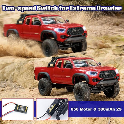 FMS 1/24 FCX24M Toyota Tacoma RC Crawler Officially Licensed RC Truck 2 Speeds Switch with LED Lights Off-Road RC Model for Adults (Grey)