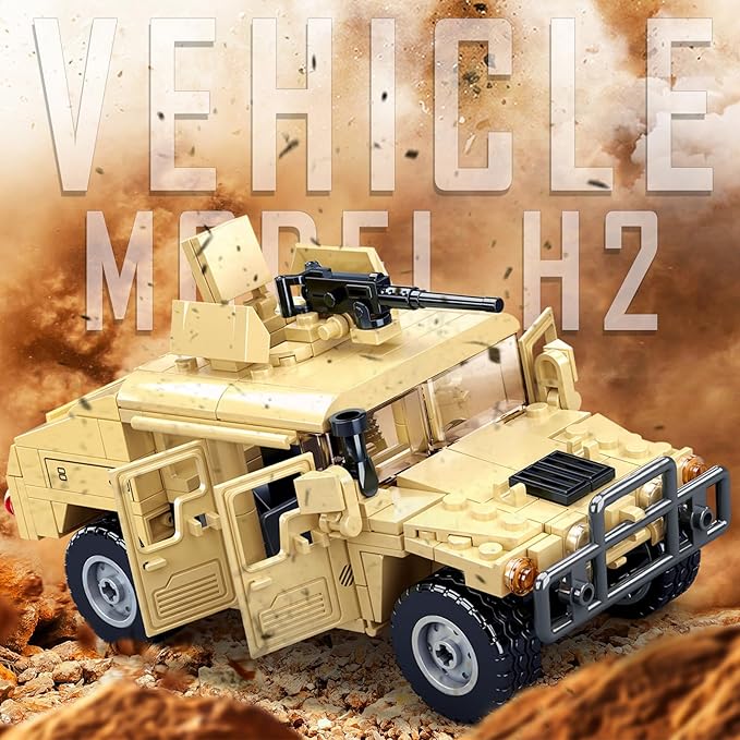 Off-Road Military Vehicle Set Inspired by WW2 Army Toys Model Kit with 2 Action Soldier Minifigures Gifts for Boys and Girls Aged 6-12 Compatible with Lego Set 265 PCS