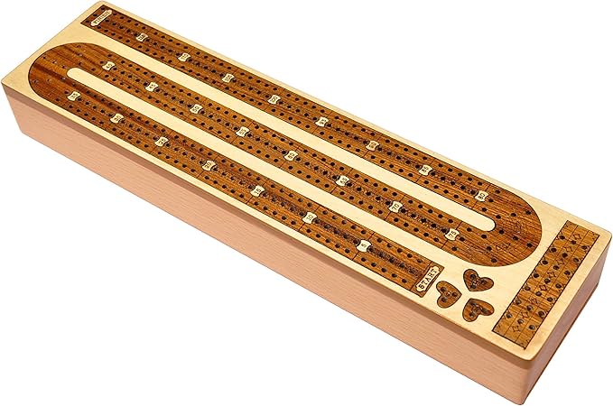 Palm Royal Handicrafts 3 Track Continuous Cribbage Wooden Cribbage Board Made with Maple Wood/Teak Wood and Storage Available for pegs and Cards