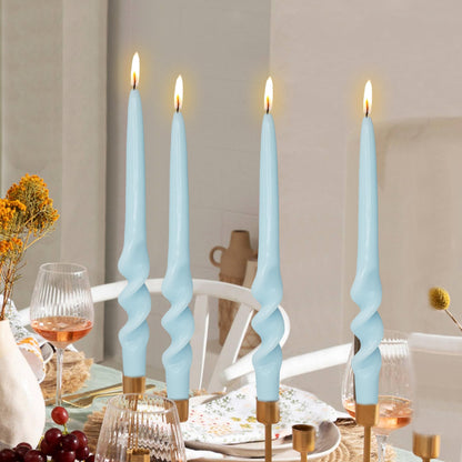 Blue Spiral Taper Candle Unscented Long Candle Twisted Candlesticks for Wedding Party Dinner Home Decoration