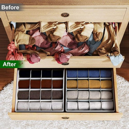 Homsorout Drawer Organizer - Large Fabric Divider for Clothing, Socks & Accessories - Beige