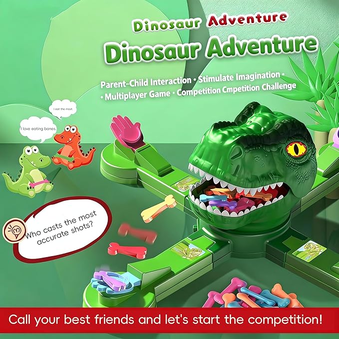 Classic Feed Dinosaur Board Game Multiplayer Action Shooting Game Dino Eating Bones Toy Fun Reaction-Speed Challenge for Kids Exciting Family &amp Party Game for 2–4 Players Ages 3+