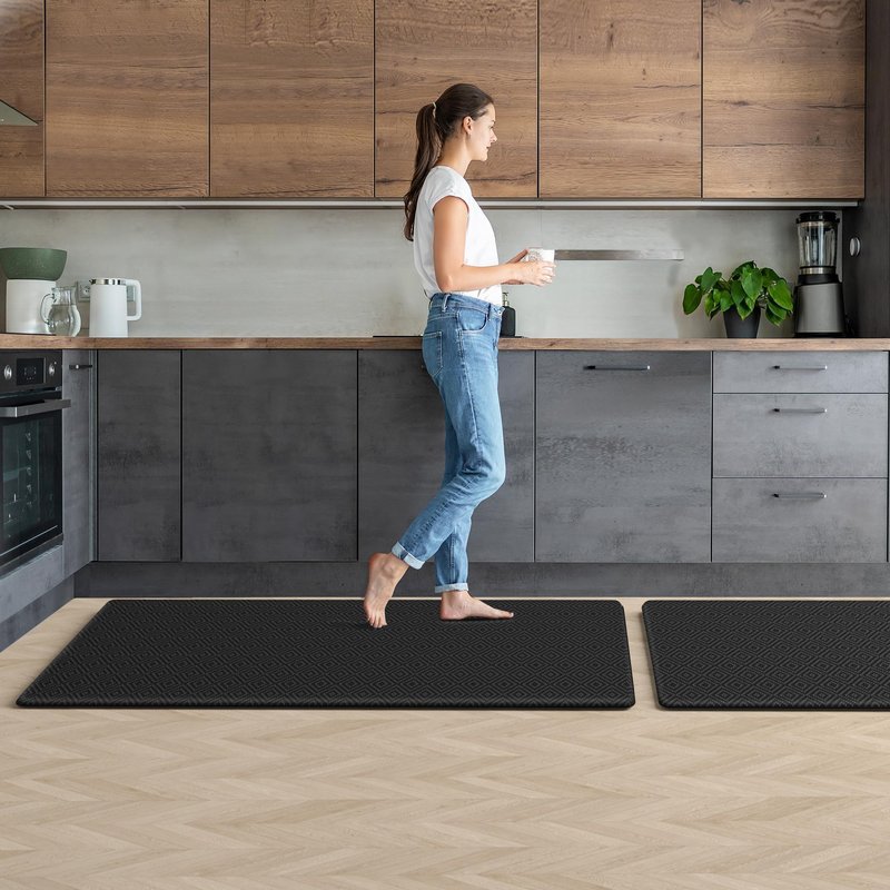 Mattitude Kitchen Mat 2PCS Kitchen Rugs Cushioned Anti-Fatigue Rug Waterproof Standing Desk Mat Kitchen Mats for Floor Kitchen Rug Set for Kitchen, Sink, Office 17.3"×30"+17.3"×47"-0.47inch Black