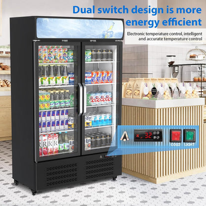ACONEE Commercial Merchandiser Refrigerator, 25.3 cu ft Capacity Glass Door Upright Display Fridge, Commercial Display Refrigerators with LED Top Panel, Display Refrigerator Drink Cooler Case for Shop