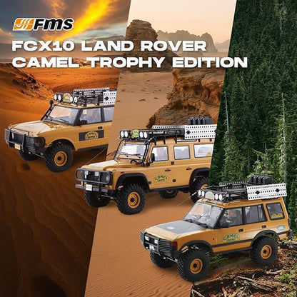EAZYRC FMS FCX10 1/10 RC Crawler Land Rover Camel Trophy Edition Official Licensed 4WD All Terrain Off-Road RC Truck for Adults High-Detail Scale RC Car with Metal Gears Upgraded Shocks (Defender)