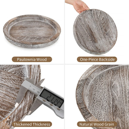 Hanobe Candle Plate Holder Tray: Round Wood Decorative Candle Plate - Rustic Farmhouse CoffeeTable Decor - Tealight Pillar Trays for Home Decor (Whitewash)