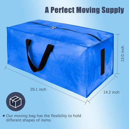 HOMESURE Large Water-Resistant Moving Bags - 12 Pack Heavy Duty Storage Totes with Zippers & Handles | Sky Blue