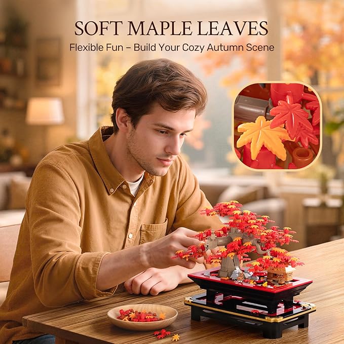 Wise Block Japanese Red Maple Bonsai Tree Building Toy Set for Adults - 900 Pcs Artificial Bonsai Tree Building Blocks for Adults Easter Gift for Women Set Home Office Decor