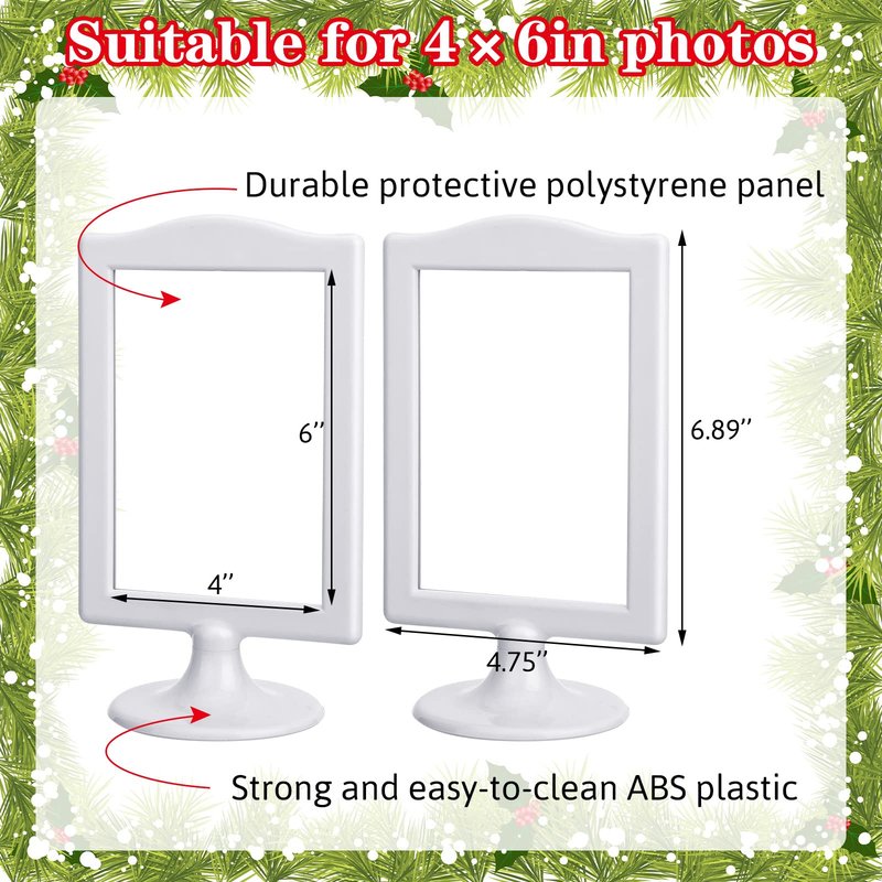 Amyhill 20 Pcs Double Sided Standing Picture Frames 4 x 6 Pedestal Photo Frame Plastic Each Holds 2 Pictures Tabletop Vertical Display for Wedding Table Bridal (White)