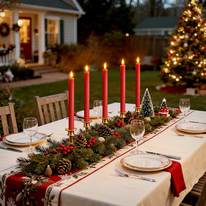 Meigic 6 Pcs Flameless Taper Candles with Remote Timer Dimmer, Red Plastic Led Taper Candles Flickering, 9.6 Inches Battery Operated Candlesticks, for Party Holiday Christmas Decor