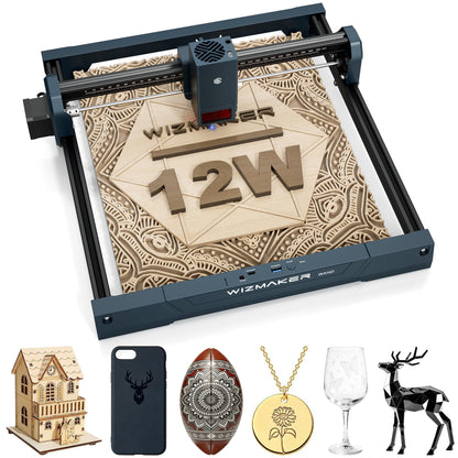 WIZMAKER 12W Laser Engraver Machine, Portable Carving Machine, 300x300mm Carving Area, 0.1mm High-Precision DIY Production, Suitable for Wood, Metal, Acrylic and Other Materials