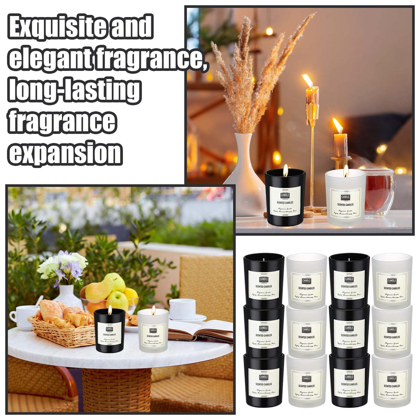 Threlaco 72 Pcs Scented Candles Bulk Home Aromatherapy Candle Gift for Women 8 Fragrance Long Lasting Soy Wax Jar Candles for Mother's Day Thanksgiving Christmas Coworker Employee (Fresh, Black White)