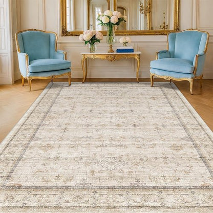 Farmhouse 6x8 Area Rug - Soft Beige Cream Carpet for Living Room, Bedroom & Home Office