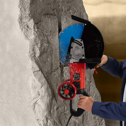 Electric Concrete Saw, 14In Wall Chaser Concrete Cutter Saw, 4000W Circular Saw with Saw Blade and Rolling Pulley, Wet/Dry Disk Saw Cutter for Cutting Stone, Concrete, Granite, Ceramics