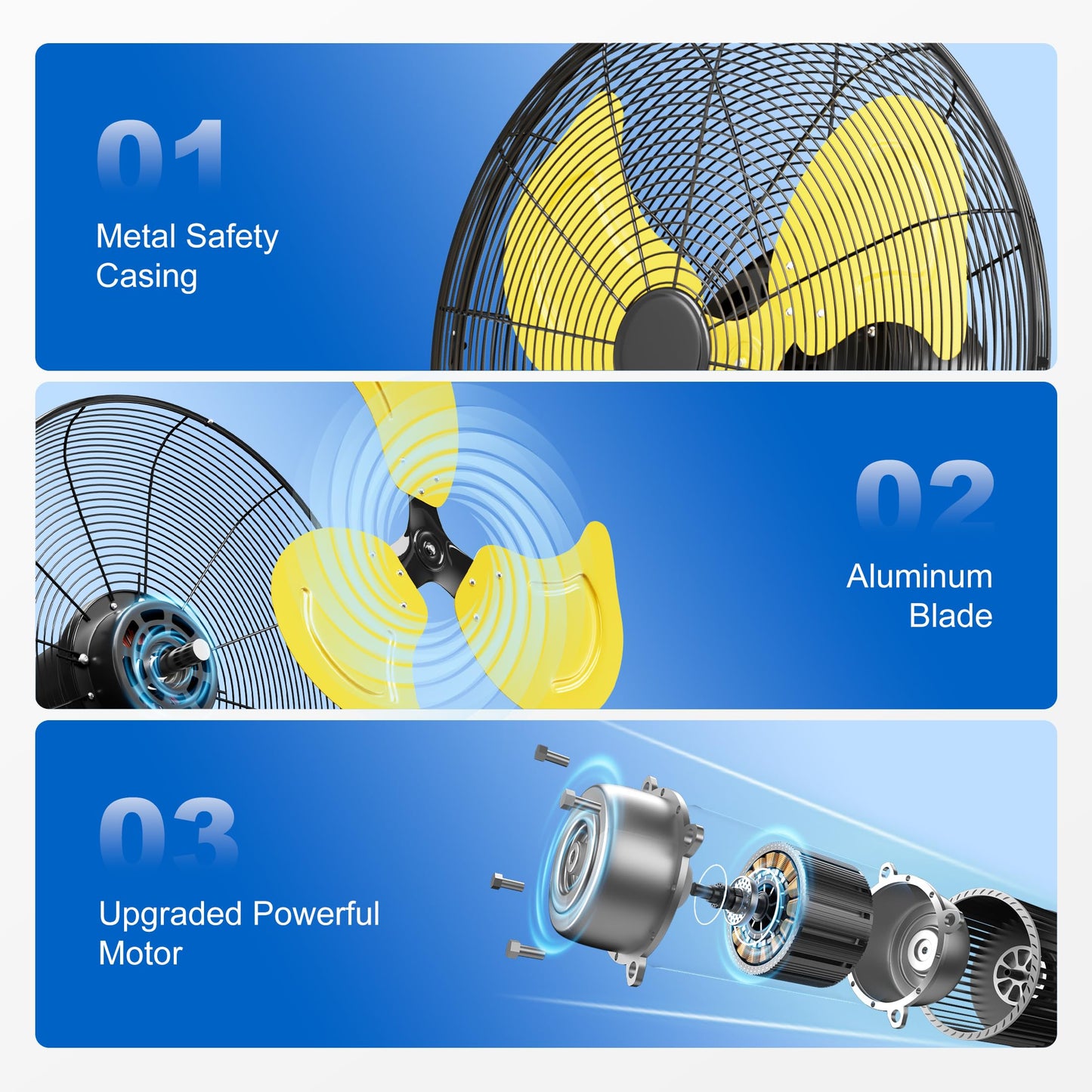 Uthfy 20 Inch Wall Mount Fan, High Velocity Max.7200 CFM Industrial Wall Fan, Heavy Duty Oscillating Fan with 3 Speeds, Outdoor Fan for Garage, Workshop, Patios, Commercial, Indoor Use, ETL Certified