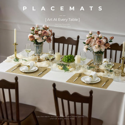Leetaltree Gold Placemats Set of 24 - Heat Resistant Non-Slip Place mats for Dining Table, Washable Durable PVC Vinyl Woven Table Mats(Luxury Gold, 24)