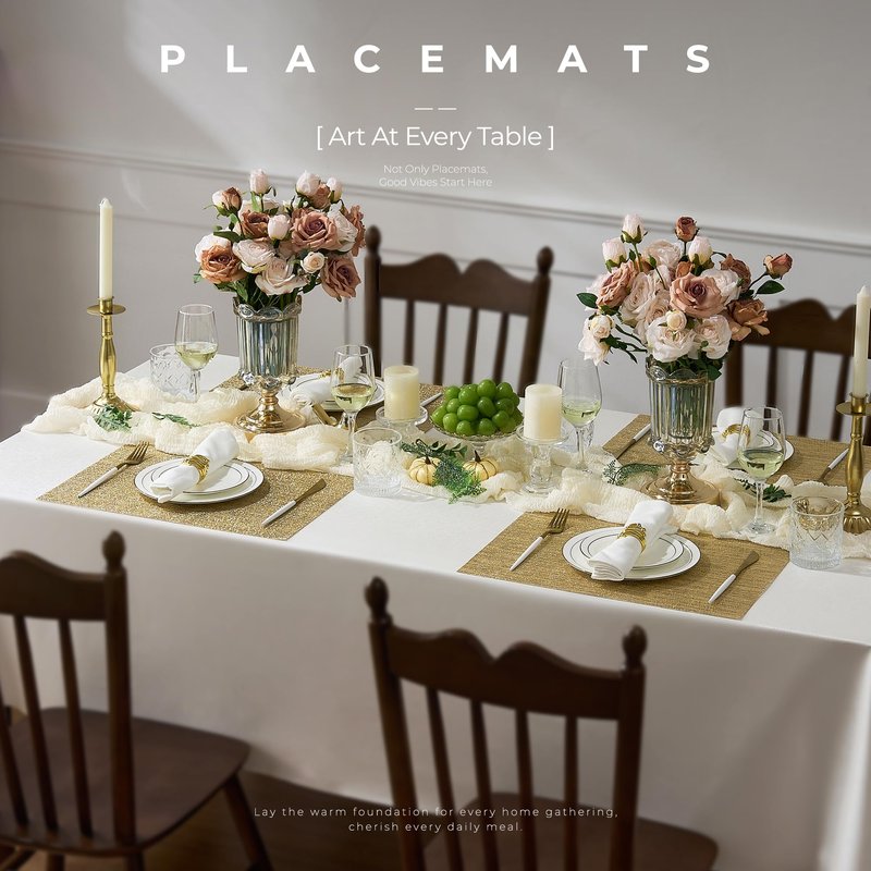 Leetaltree Gold Placemats Set of 4 - Heat Resistant Non-Slip Place mats for Dining Table, Washable Durable PVC Vinyl Woven Table Mats(Luxury Gold, 4)
