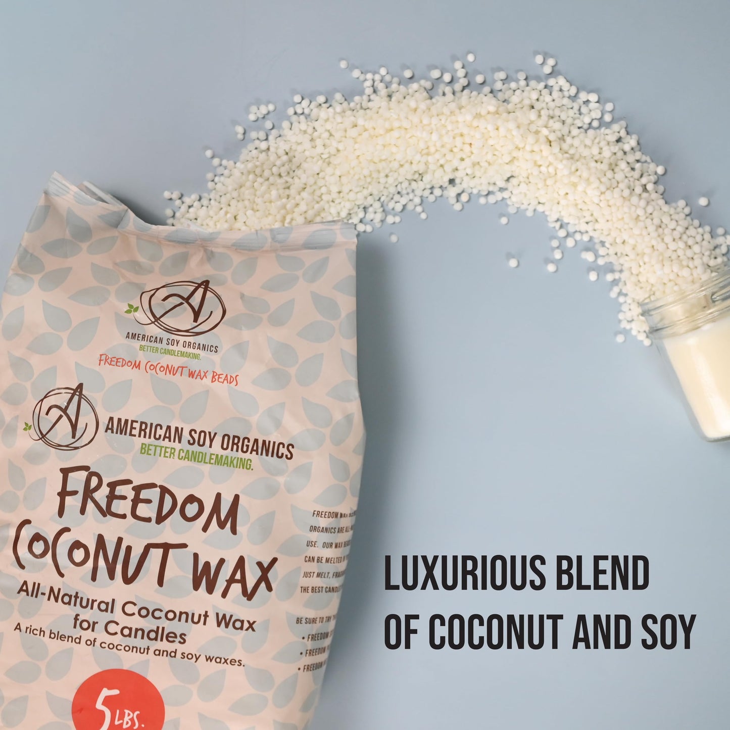American Soy Organics Freedom Coconut Soy Wax Beads for Candle Making - Natural Candle Making Supplies - Paraffin-Free,Beeswax-Free Coconut Candle Wax for Container Candles,Tealights,Wax Melts 10 lbs
