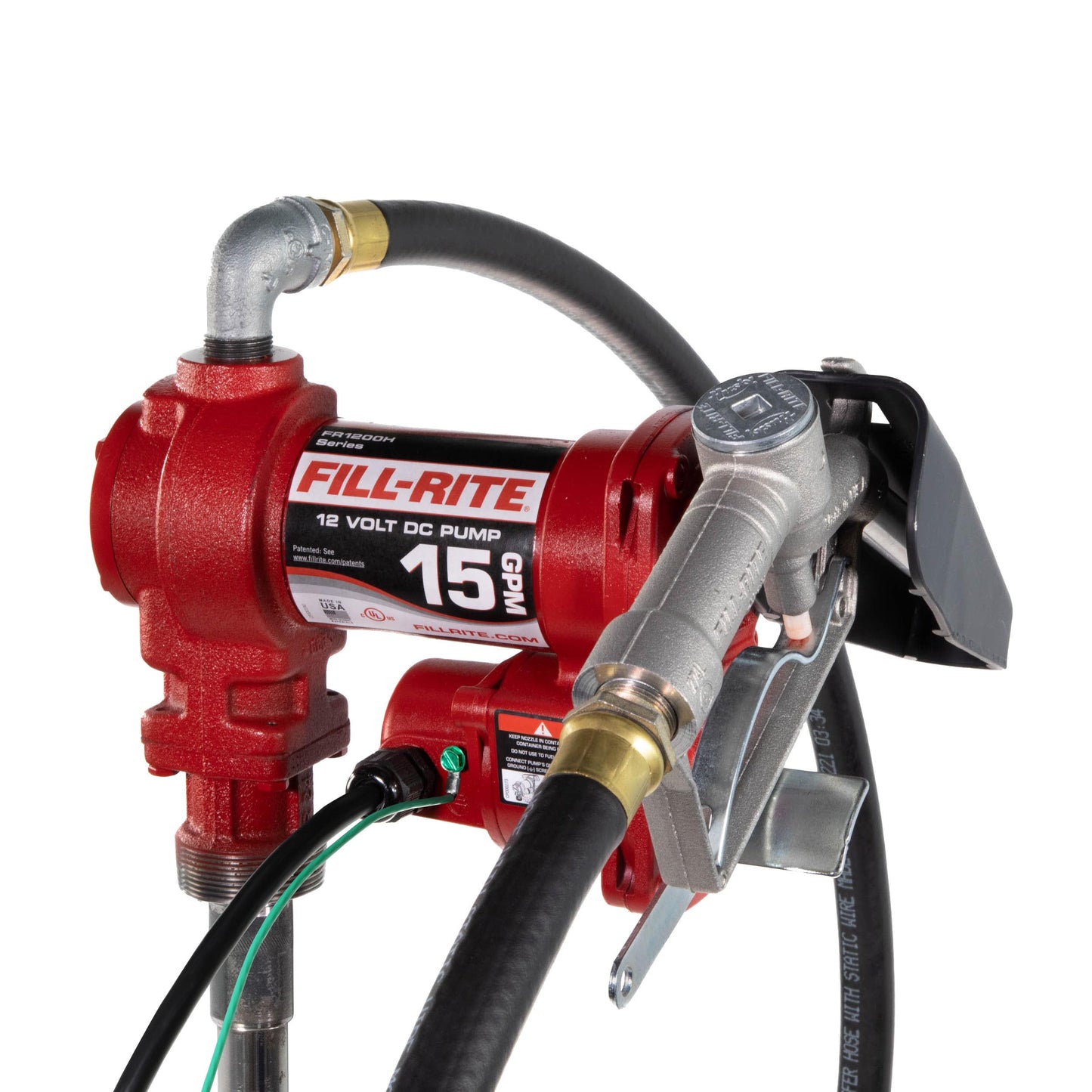 Fill-Rite FR1210H 12V 15 GPM Fuel Transfer Pump with Discharge Hose & Manual Nozzle | Gasoline, Diesel, Kerosene, Ethanol & Methanol Blends & Biodiesel