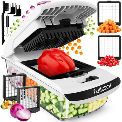 Fullstar The Original Pro Chopper - Vegetable Chopper and Slicer, Food Chopper with Container, Fruit Slicer, Kitchen Gadgets & Gifts, Home Essentials (6 in 1, White)