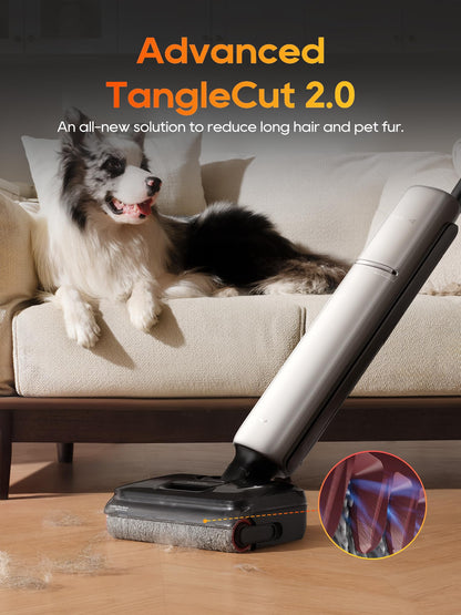 DREAME Aero Pro Wet Dry Vacuum Mop, Ultra-Slim with Hot Self-Cleaning/Self-Drying, 0 Hair Tangle Great for Pet Owner, Powerful Wet Dry Vacuum with 60min Runtime, Pick-up & Mop at The Same Time