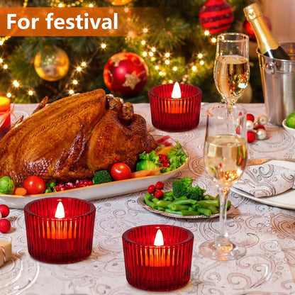 JOYIT Red Votive Candle Holders Bulk Set of 12, Tealight Candle Holder for Wedding Table Centerpiece, Glass Small Candle Holders for Birthday Party, Valentine's Day, Home Decor (2''X 1.4'')