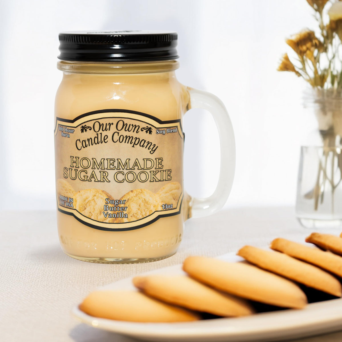 Our Own Candle Company Homemade Sugar Cookie Scented Mason Jar Candle, 100 Hour Burn Time, Made in The USA - 13 Ounces