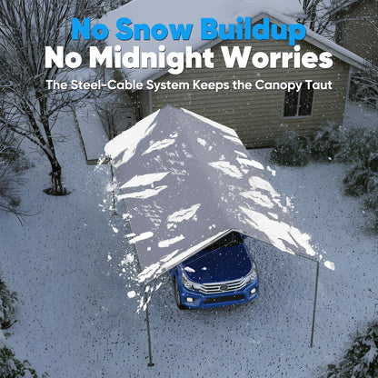 Quictent 10x20 ft Heavy Duty Car Canopy Galvanized Frame Carport Outdoor Party Tent Boat Shelter with 3 Reinforced Steel Cables - White