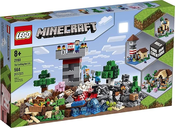 LEGO Minecraft The Crafting Box 3.0 21161 Minecraft Brick Construction Toy and Minifigures Castle and Farm Building Set Great Gift for Minecraft Players Aged 8 and up (564 Pieces)