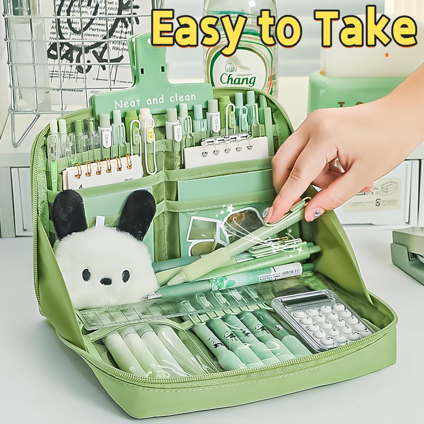 UIVXXUD Kawaii Cute Aesthetic Pencil Case - Large Capacity Canvas Pen Pouch Bag