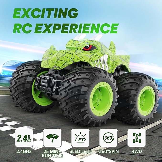 BAODLON RC Monster Trucks Toys for 3 4 5 6 7 8 Years Old Boys Kids 2.4GHz Remote Control Monster Car All Terrain RC Truck Off Road with Spray &amp Light Rechargeable Battery Christmas Birthday Gi