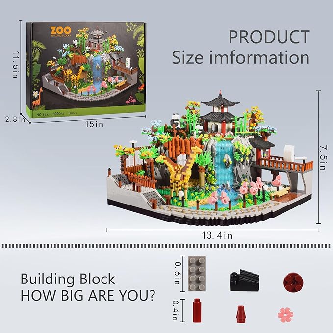Zoo Building Model Set 5000 Pcs Desert Zoo Micro Building Toys Creative Zoological Park Model Set Micro Particle Modular Building House Gift for Adult and Teens