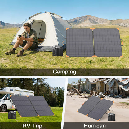 MHPOWOS 200 Watt Bifacial Portable Solar Panel, 20V Foldable Solar Charger for Power Station, IP68 Waterproof, 23.5% High Efficiency with 2 Sturdy Kickstands for RV Camping Off-Grid Blackouts