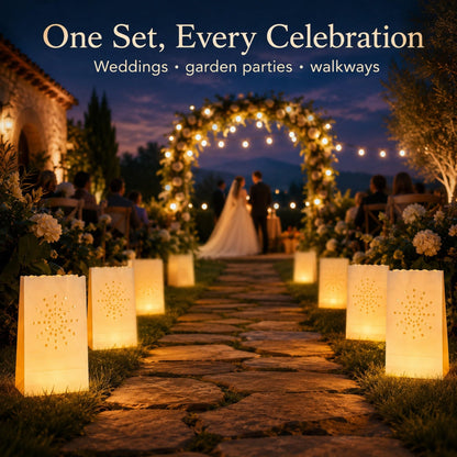 AceList 30 Sunburst Luminary Bags with Flameless Candles & Batteries - Reusable Outdoor Luminaries for Christmas Driveway, Walkway & Party - Moisture-Resistant Coated Paper Lanterns Set