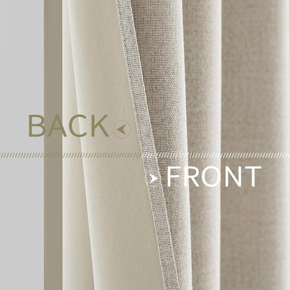 MIULEE 100% Blackout Linen Curtains - Thermal Insulated Birch Grommet Drapes | 52 x 84 Inch (2 Panels)
