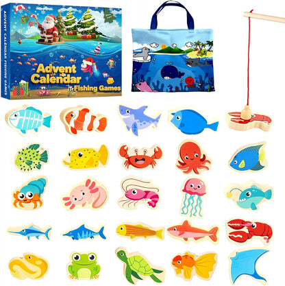 Skiennix Fishing Advent Calendar 2026 - 24-Day Wooden Countdown for Kids | Fun Marine Learning Gift