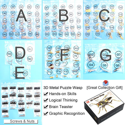 3D Metal Wasp Puzzles for Adults, Black Model Kits Mechanical Building Blocks, Difficult DIY for Assembly Gifts for Men