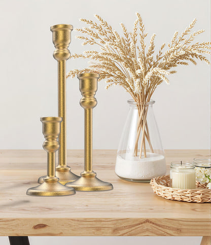 Heavy Candlestick Holders Taper Candle Holders Set of 3, Golden Candlestick Holders Decorative Candle Stand, Tapered Candle Holders Set for Wedding, Dining Table, Home Decoration (Antique Gold)
