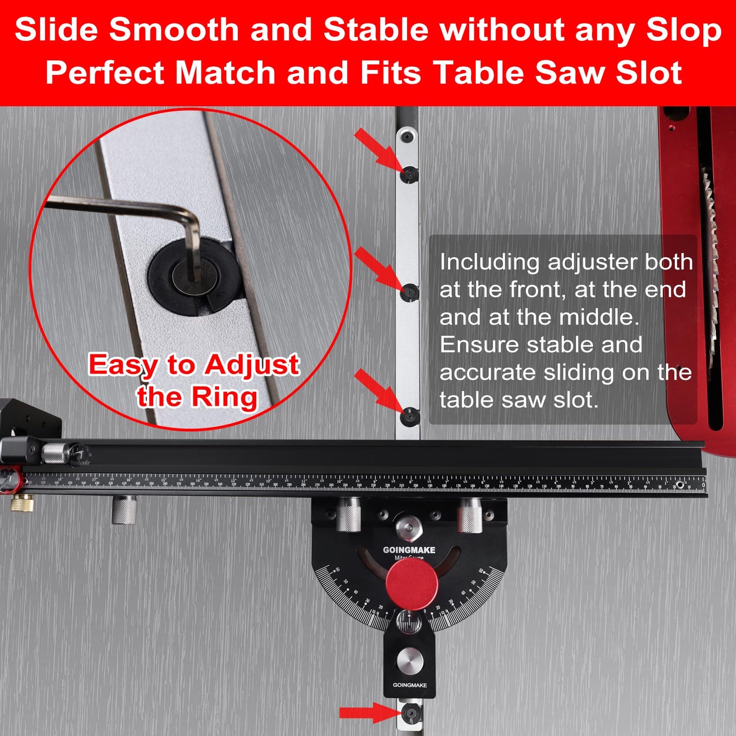 GOINGMAKE Table Saw Miter Gauge with Micro Adjustable Flip Stop and Extendable Fence and Quick Angle Stop for Table Saw Band Saw Router Table Fit 3/8 x 3/4" T Slot for Woodworking Crosscut, Miter Cut