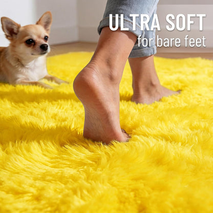 OLANLY Large Area Rug - Soft Fluffy Shaggy Carpet for Living Room & Bedroom | 5x8, Yellow