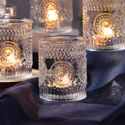 DARJEN Clear Votive Candle Holders Set of 36- Glass Candle Holders Bulk for Tea Light Candle, Embossed Candle Votives for Wedding Centerpiece, Living Room & Home Table Decor