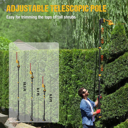 Pole Hedge Trimmer Cordless - Electric Hedge Trimmer & Grass Shear with 2x3000mAh Batteries,180° Adjustable Angle, 16 Ft Reach, Hedge Trimmers Cordless with Battery