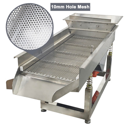 TECHTONGDA Straight Vibrating Sieve Screen Shaker Electric Linear Sifter Machine Stainless Steel One Layer Two Motor 10mm Round Hole Screen Size 40 * 13.8inch