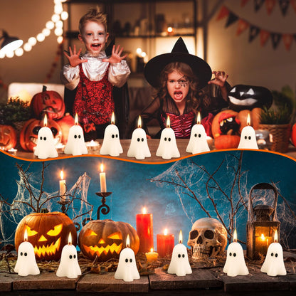 EBaokuup 6 PCS 2.3'' X 1.6'' Halloween Ghost Candles, White Ghost Decor Candles, Cute Burning Candle for Halloween Party Home and Table Decorations