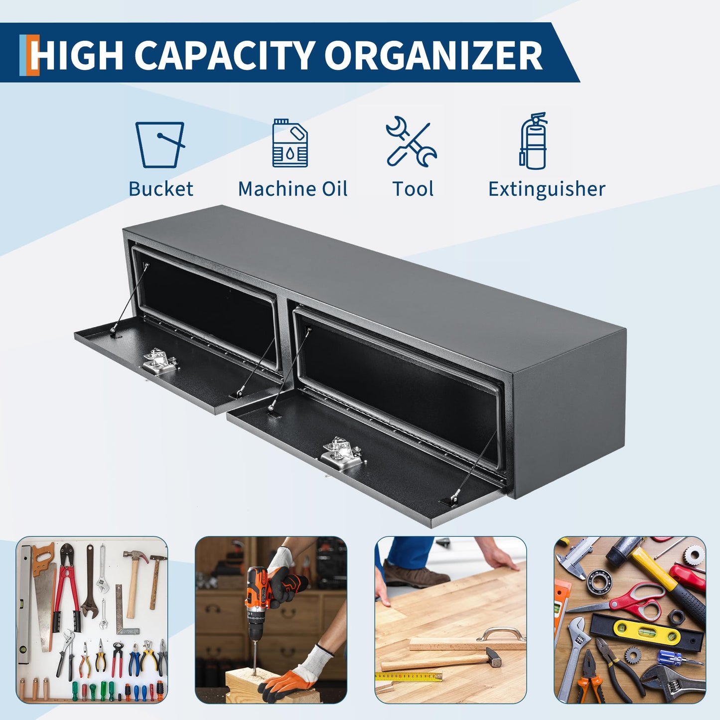 GarveeTech Black Steel Underbody Truck Tool Box with t-Handle Lock Latch, Truck Storage Organizer Tool Box Chest, Heavy Duty Under Body Toolbox for Pick Up, Truck, RV, Trailer，48 x 16 x 13 Inch