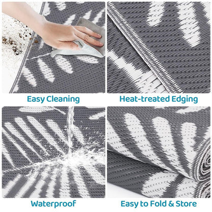 StepRite Outdoor Rug, Patio Rug, Plastic Straw Camping Rugs, Large Waterproof Area Rug and Mat for Outdoors, RV, Patio, Backyard, Deck, Porch, Beach, Balcony, (5'x 8', White&Gray)