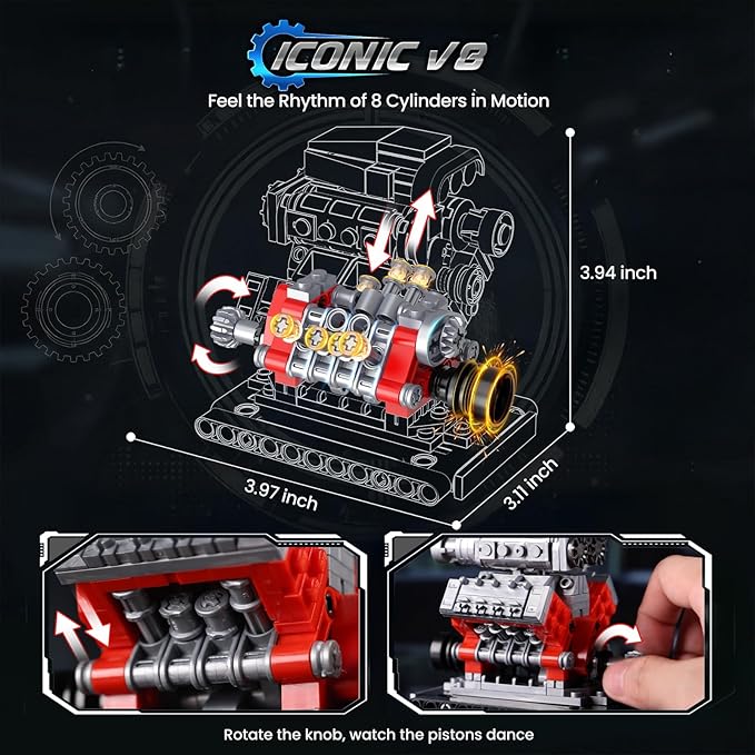 JMBricklayer 3-in-1 Mini Engine Model Car Kits that Runs V8 V12 W16 Engine Kits for Adults &amp Teens Physical Science Experiment STEM Toy Collectible Engineering Gifts for Car Lovers 840PCS