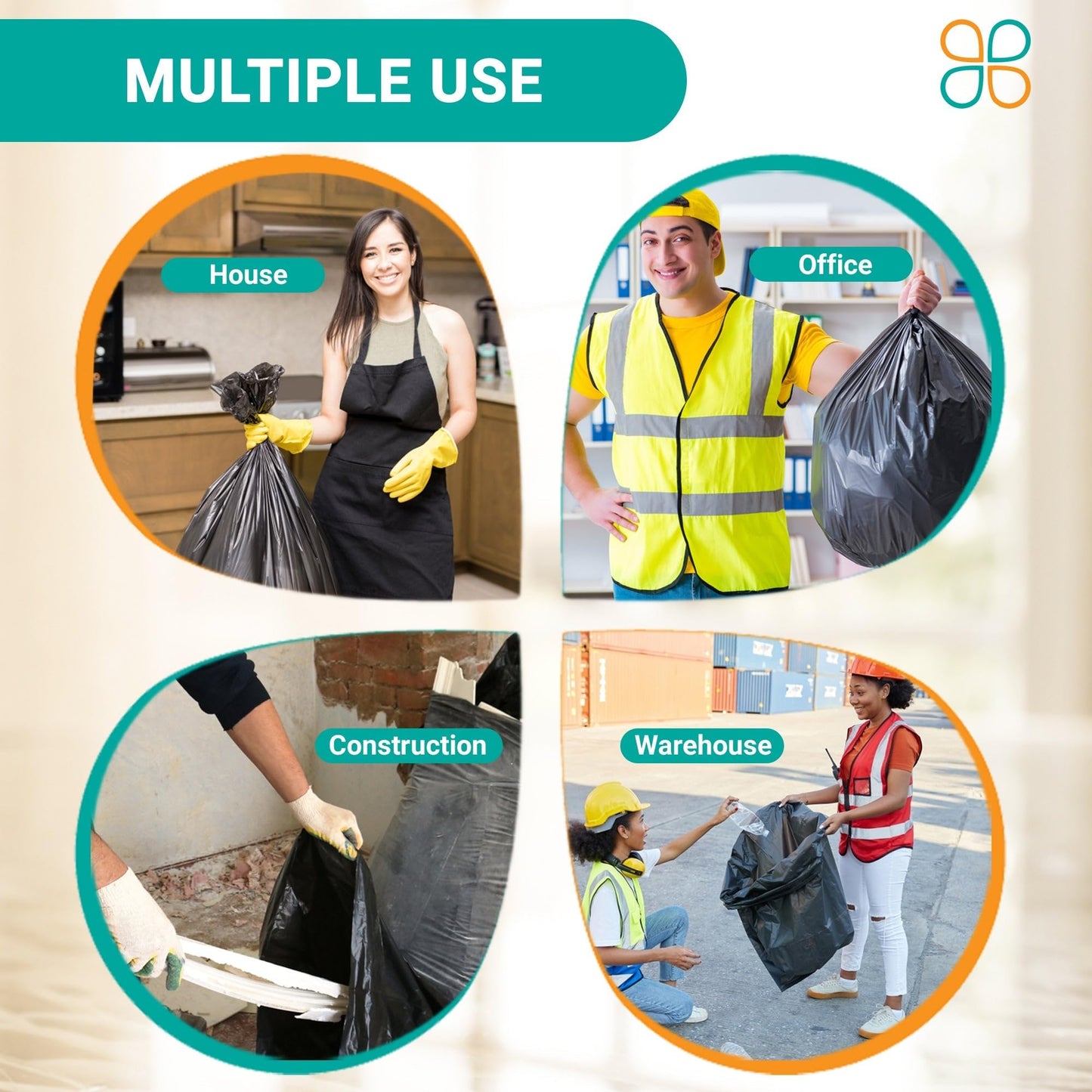PlasticMill Contractor Bags Heavy Duty - Commercial, Industrial Garbage Bags - Clear Construction Trash Bags - Outdoor, Garden Trash Bags, 100-Gallon, 3 Mil, 67"x79" (10-Count)